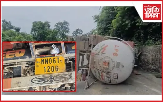 লামডিঙৰ ৰাজপথত বাগৰিল এল পি জি গেছ পৰিবাহী টেংকাৰ...